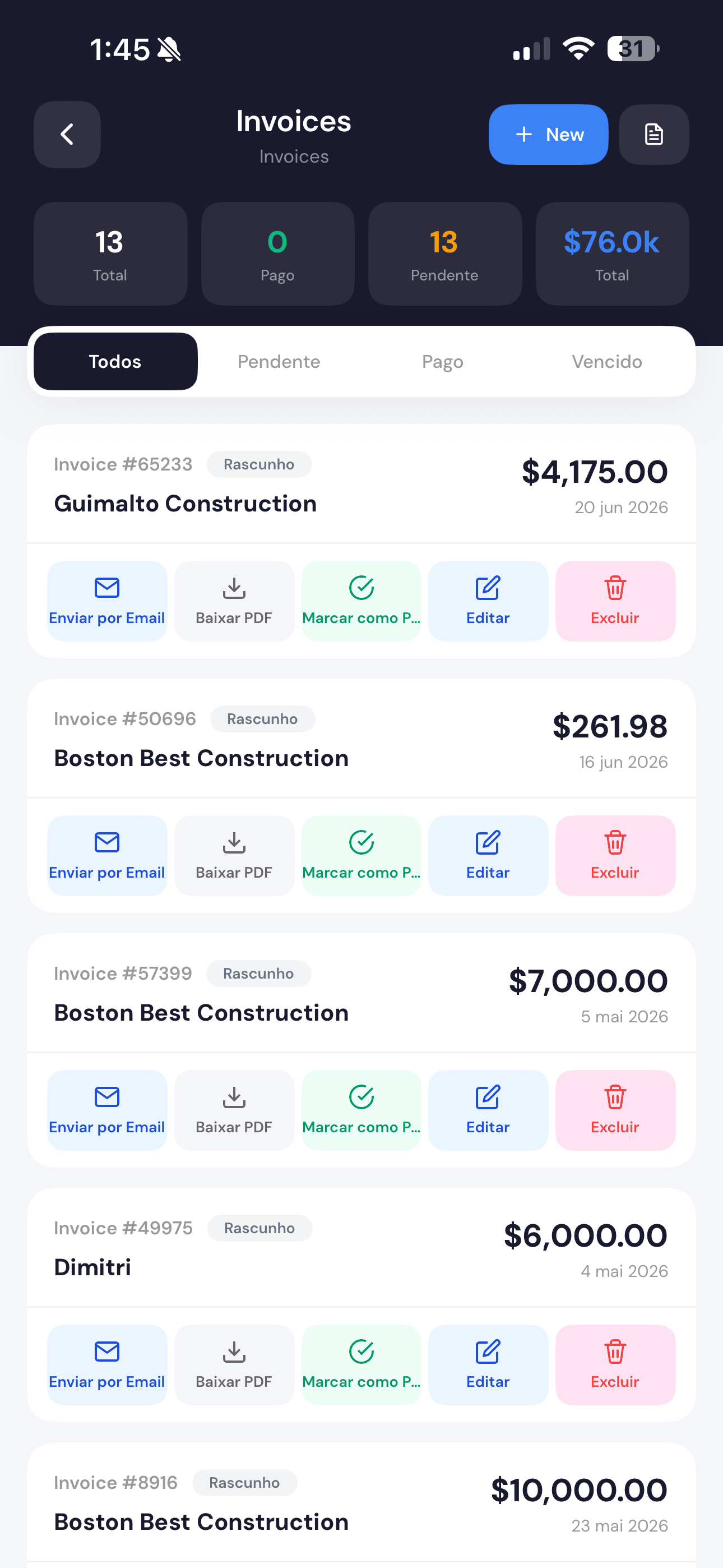 Invoices — passo 1