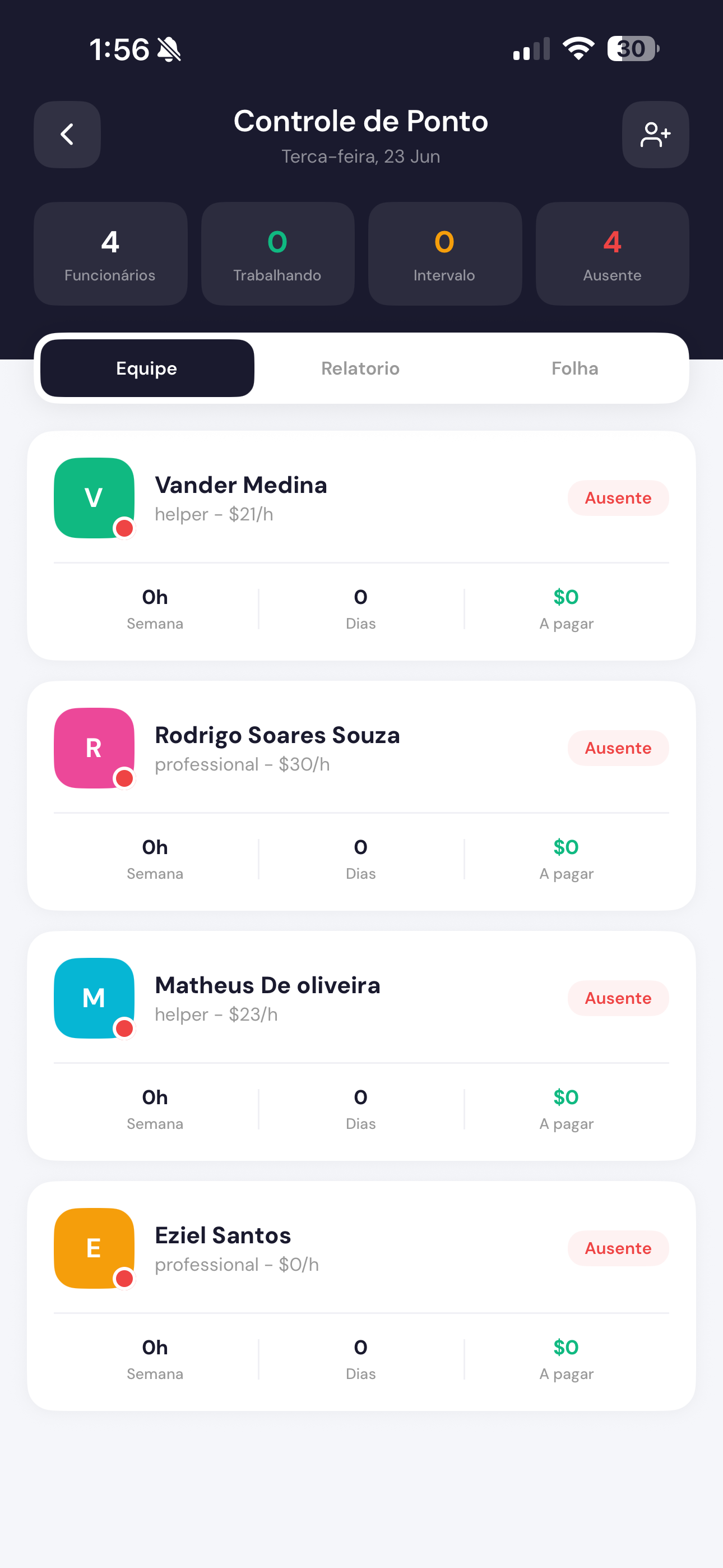 Ponto (Timetrack) — passo 1